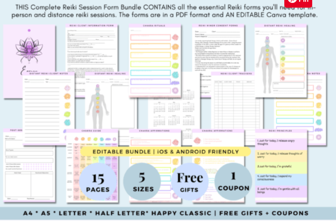🔹 Reiki Session Form Bundle | Client Intake, Healing Notes & Consent Forms (Editable PDF & Printable)